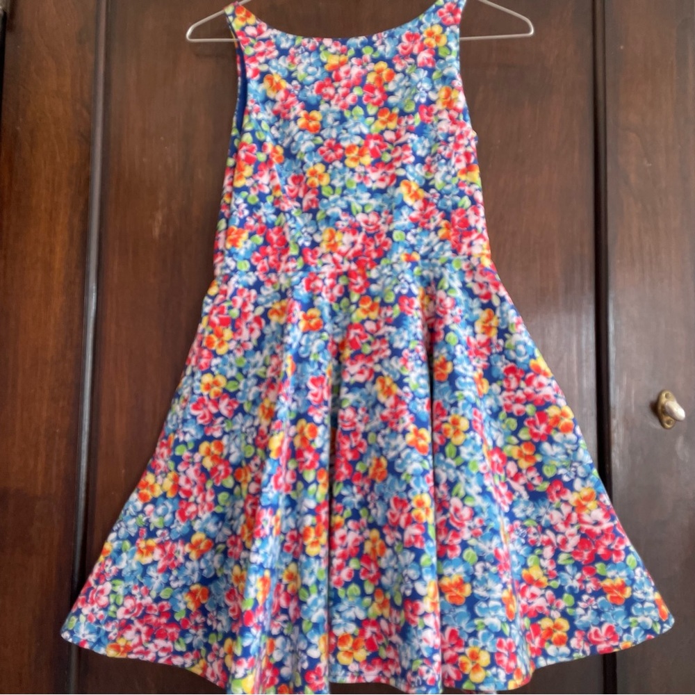 Polo Ralph Lauren Blue Floral dress 12 full twirl sleeveless dressy